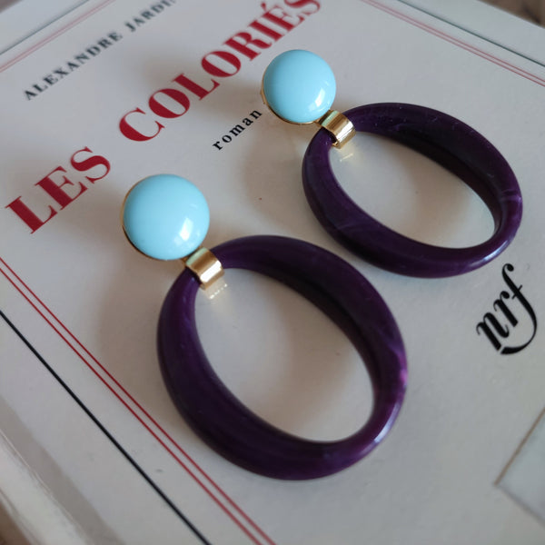 Boucles d'oreilles prune marbré et vert d'eau